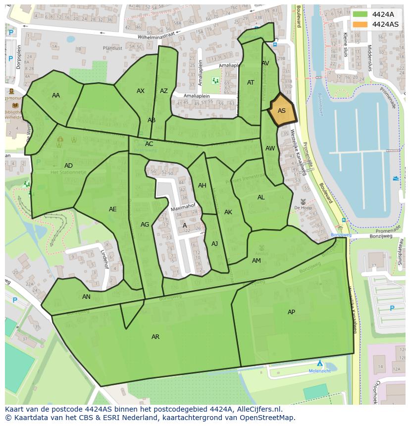 Afbeelding van het postcodegebied 4424 AS op de kaart.