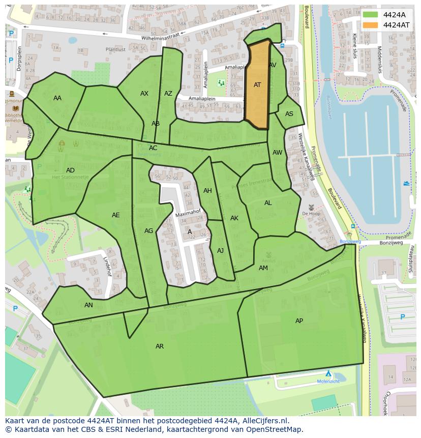 Afbeelding van het postcodegebied 4424 AT op de kaart.