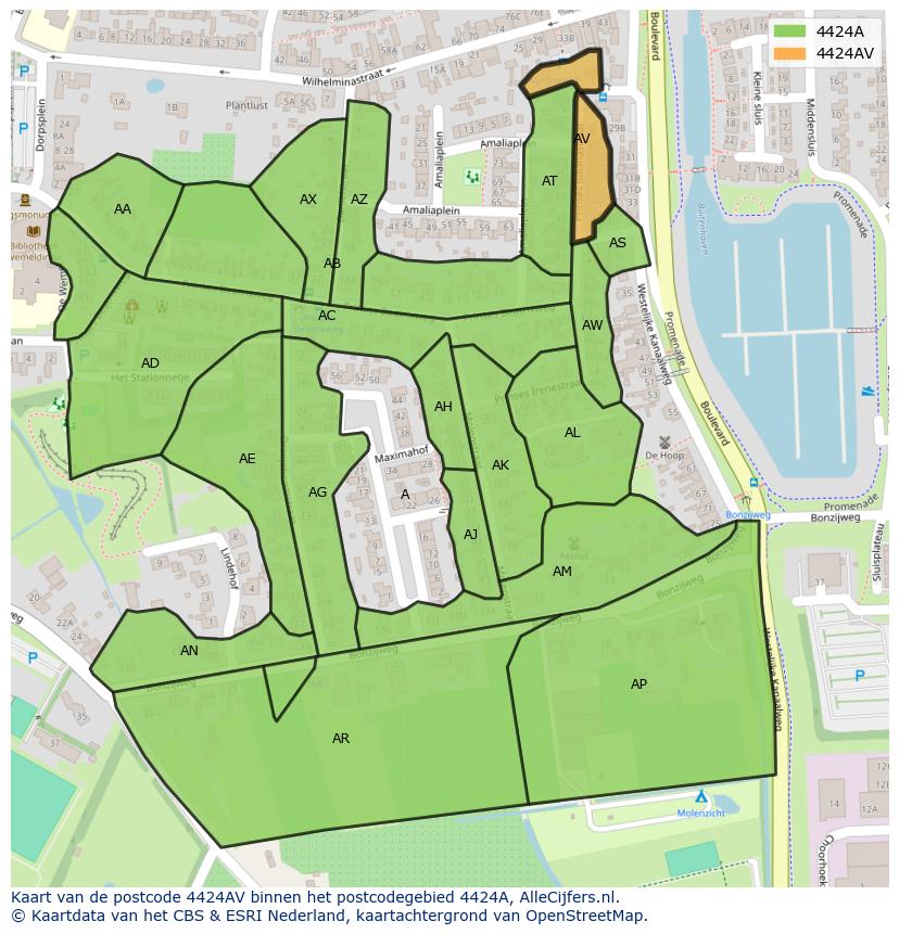 Afbeelding van het postcodegebied 4424 AV op de kaart.