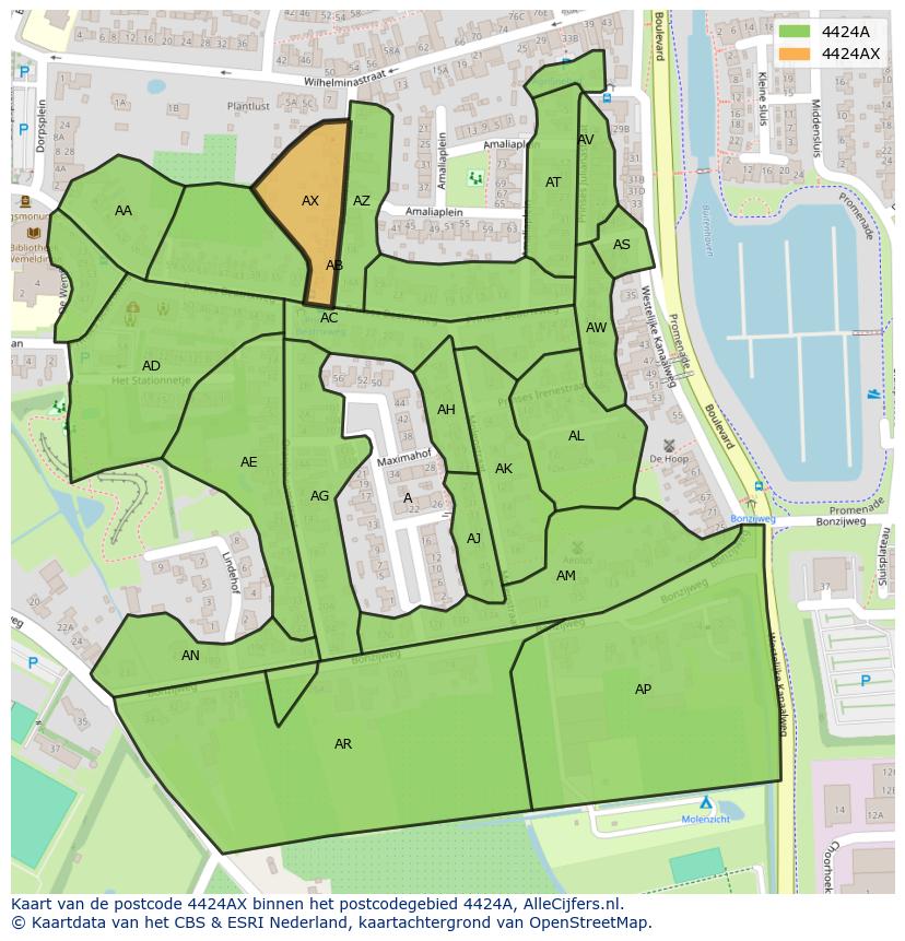 Afbeelding van het postcodegebied 4424 AX op de kaart.