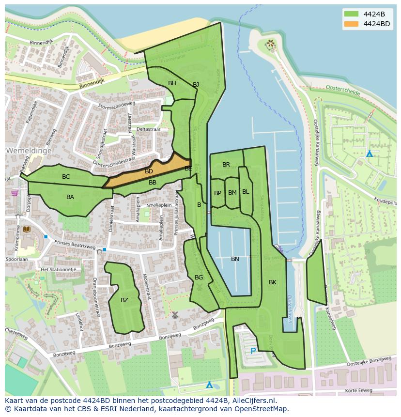 Afbeelding van het postcodegebied 4424 BD op de kaart.