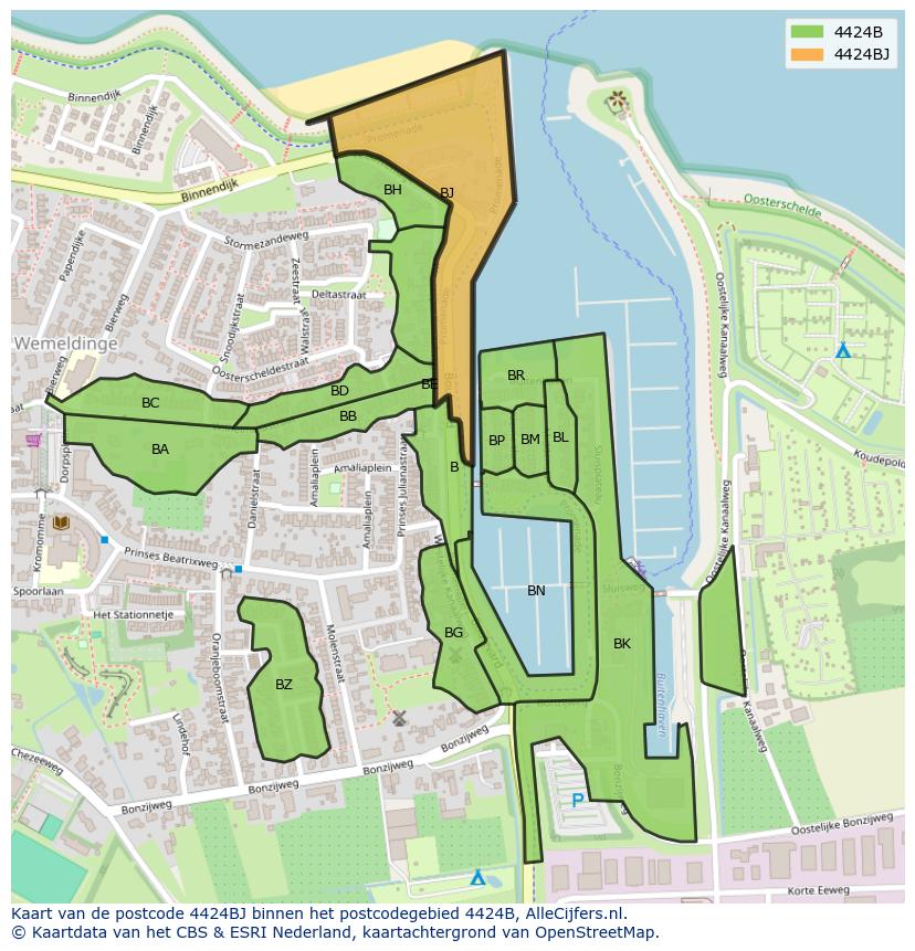 Afbeelding van het postcodegebied 4424 BJ op de kaart.