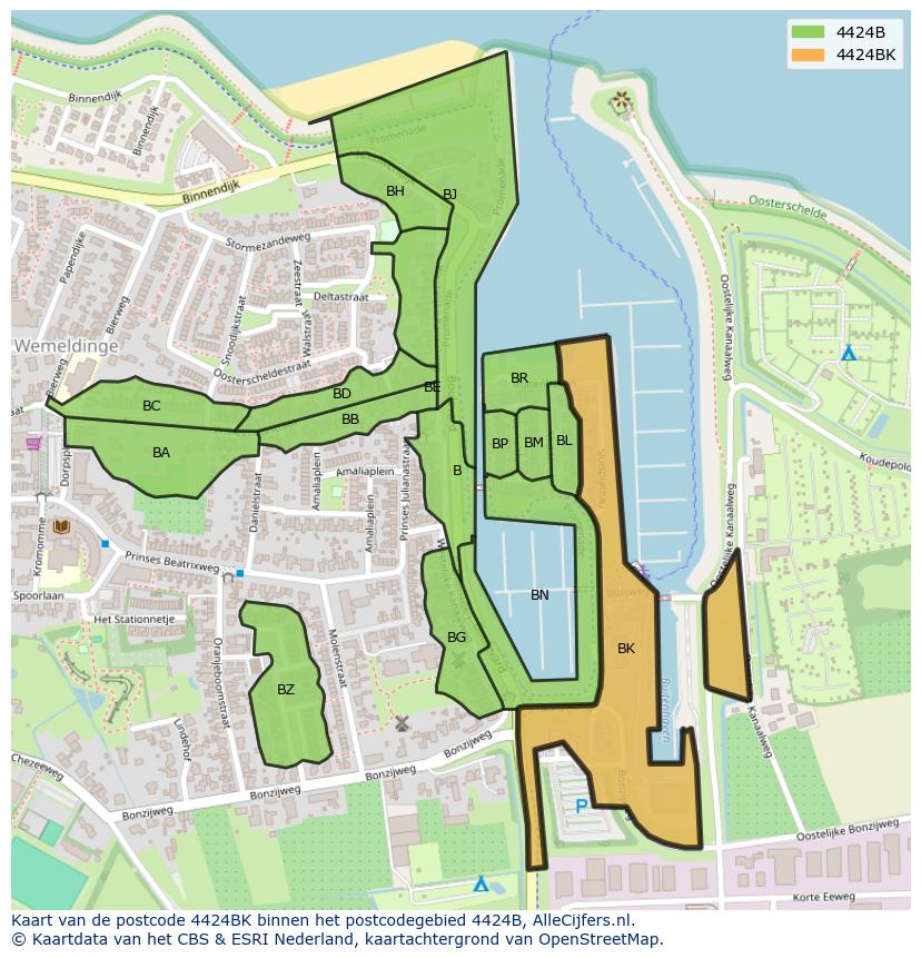 Afbeelding van het postcodegebied 4424 BK op de kaart.