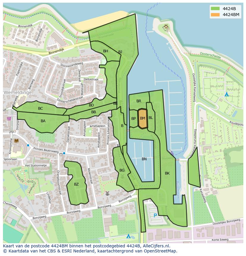 Afbeelding van het postcodegebied 4424 BM op de kaart.