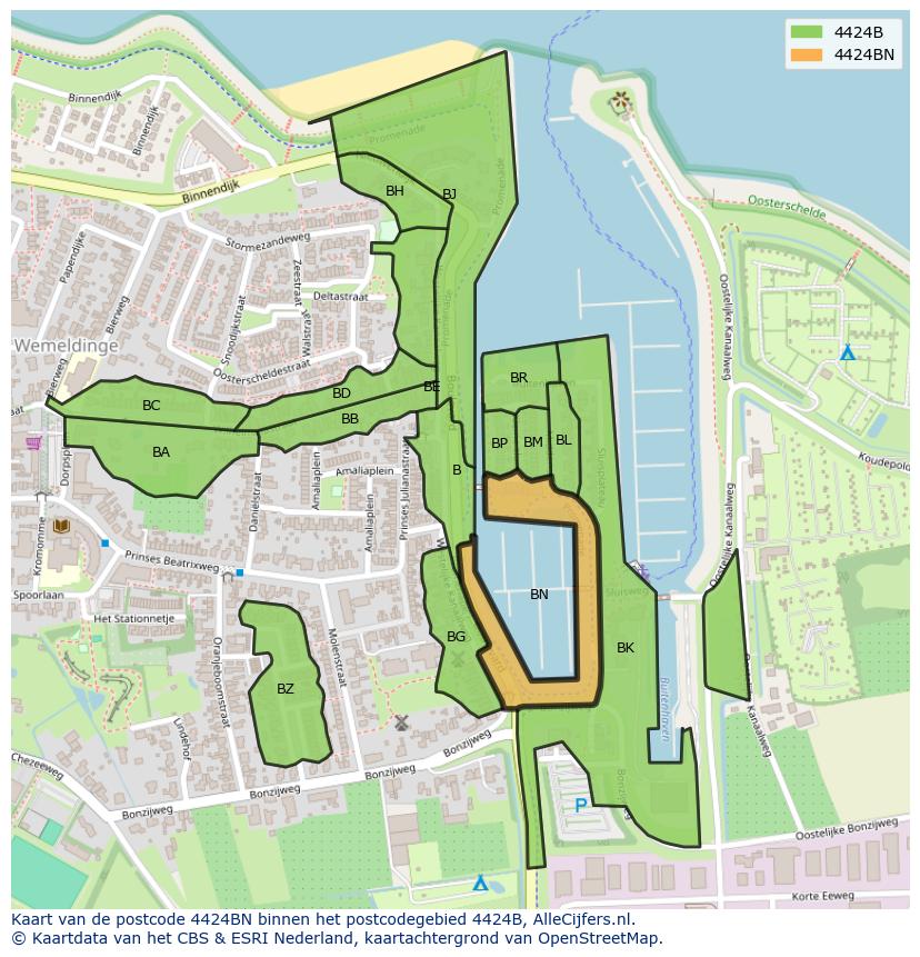 Afbeelding van het postcodegebied 4424 BN op de kaart.