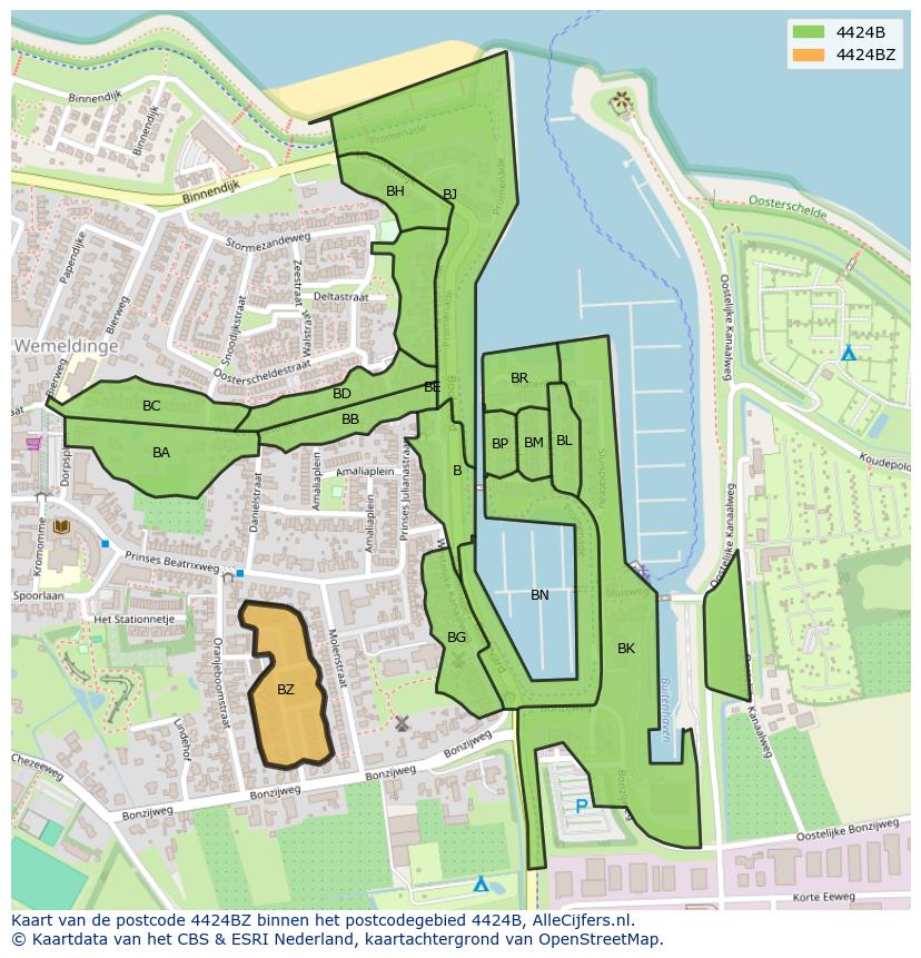 Afbeelding van het postcodegebied 4424 BZ op de kaart.