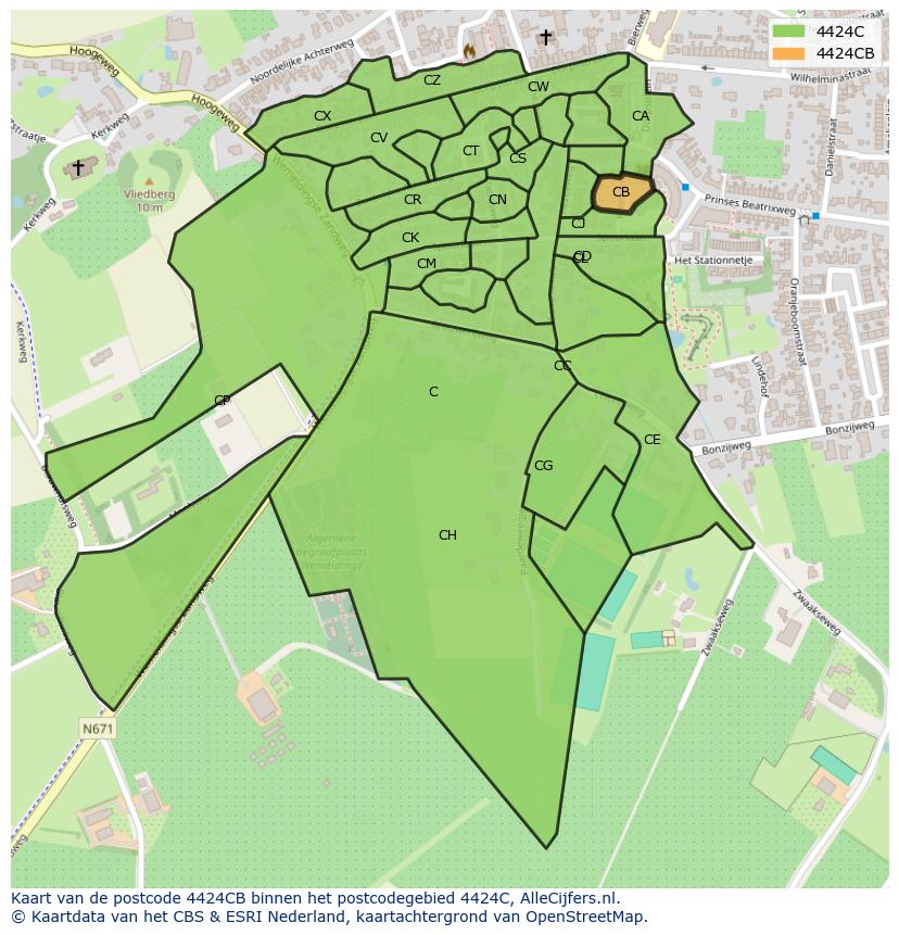 Afbeelding van het postcodegebied 4424 CB op de kaart.