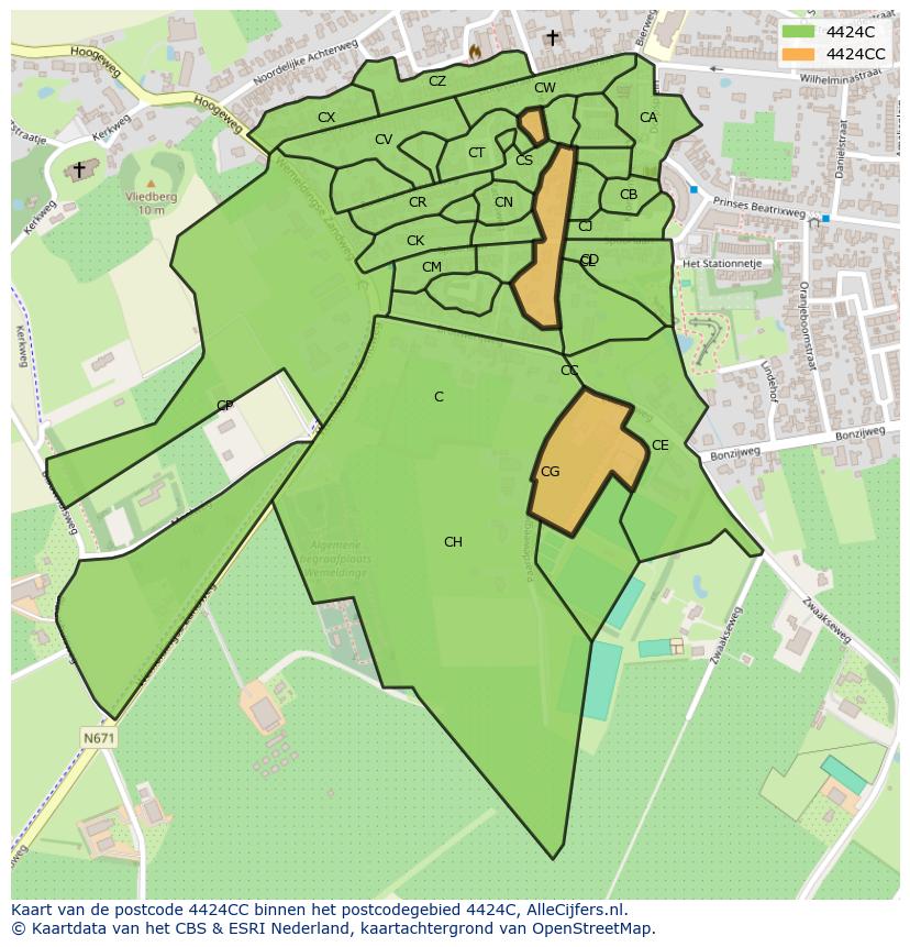 Afbeelding van het postcodegebied 4424 CC op de kaart.