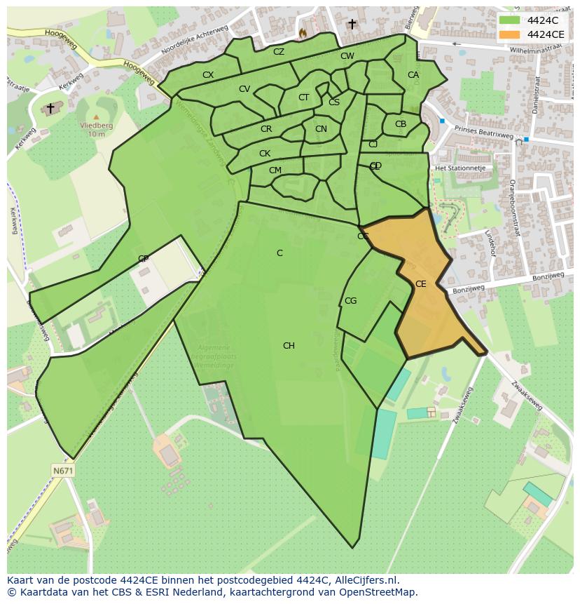 Afbeelding van het postcodegebied 4424 CE op de kaart.