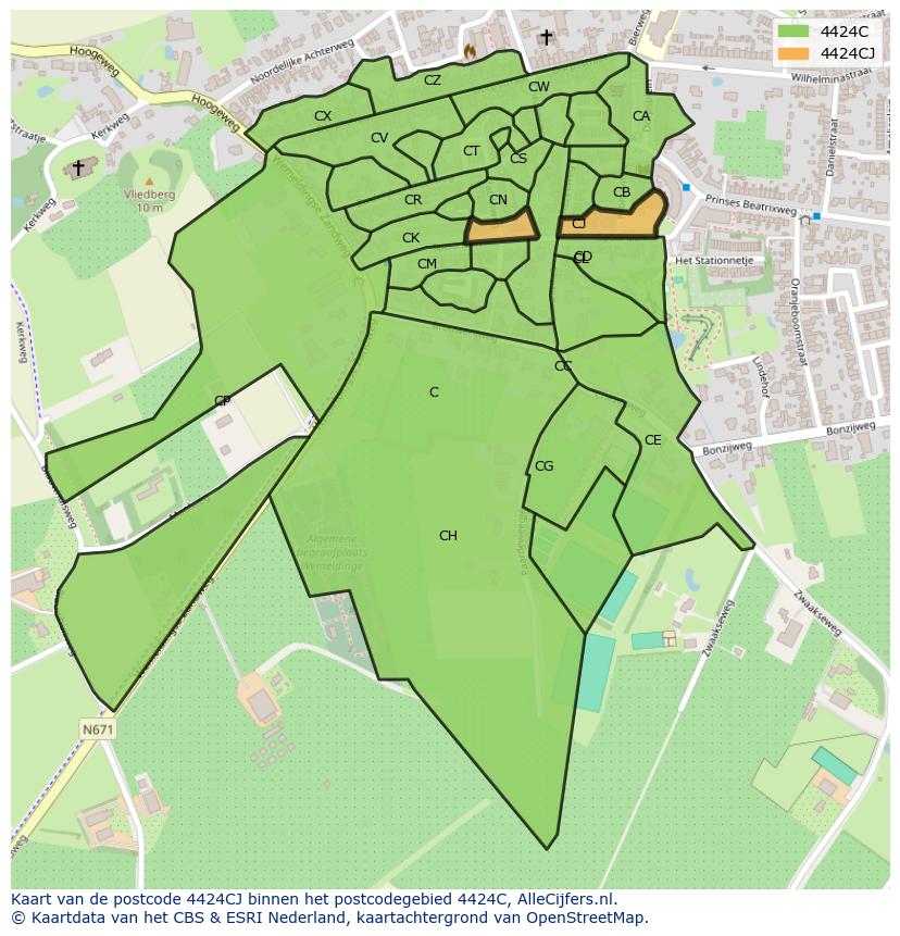 Afbeelding van het postcodegebied 4424 CJ op de kaart.