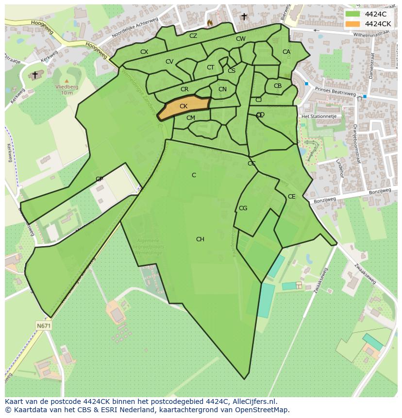Afbeelding van het postcodegebied 4424 CK op de kaart.