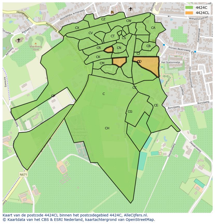 Afbeelding van het postcodegebied 4424 CL op de kaart.