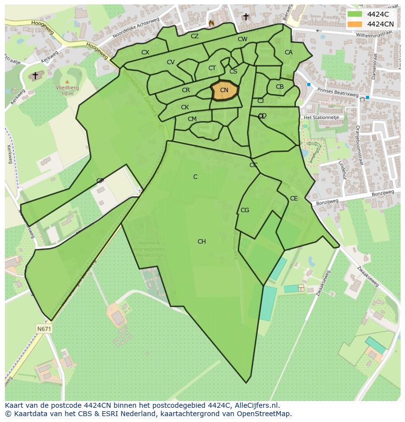 Afbeelding van het postcodegebied 4424 CN op de kaart.