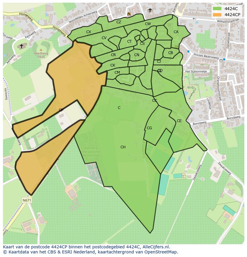Afbeelding van het postcodegebied 4424 CP op de kaart.