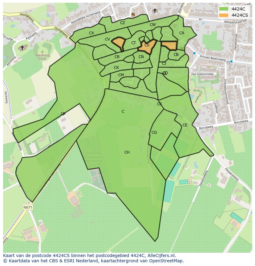 Afbeelding van het postcodegebied 4424 CS op de kaart.