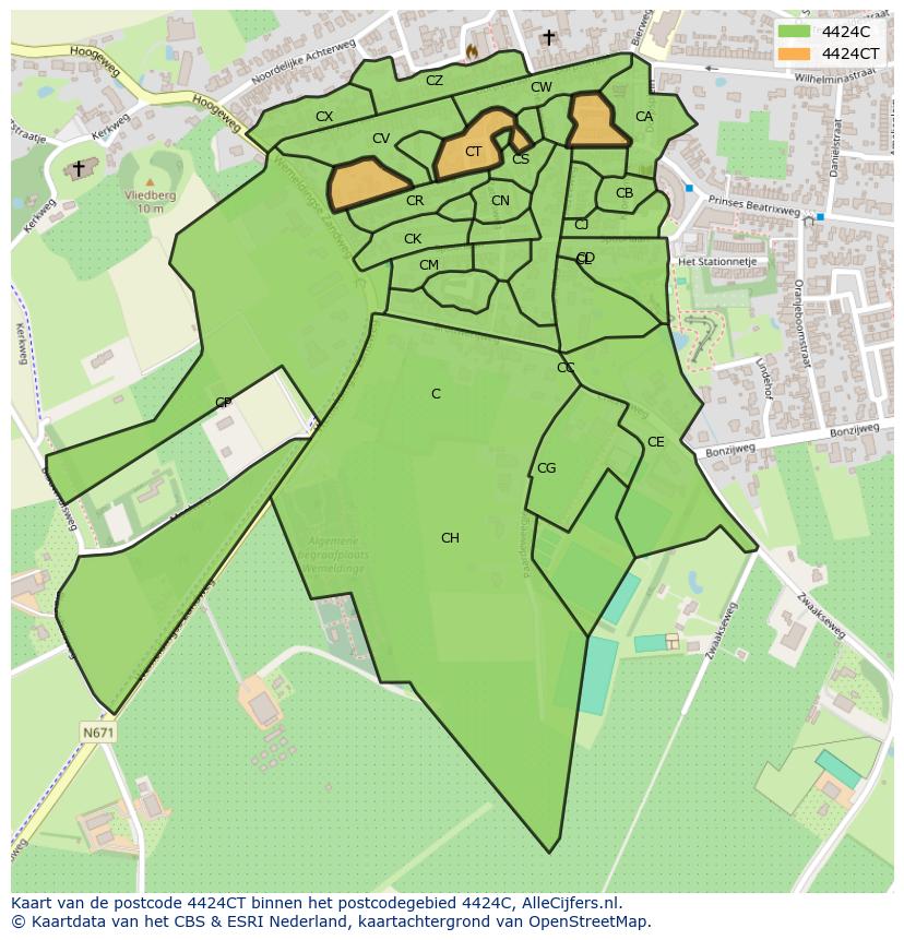 Afbeelding van het postcodegebied 4424 CT op de kaart.