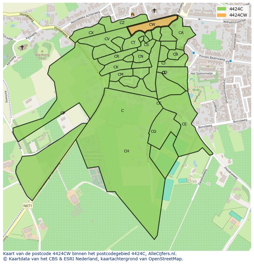 Afbeelding van het postcodegebied 4424 CW op de kaart.