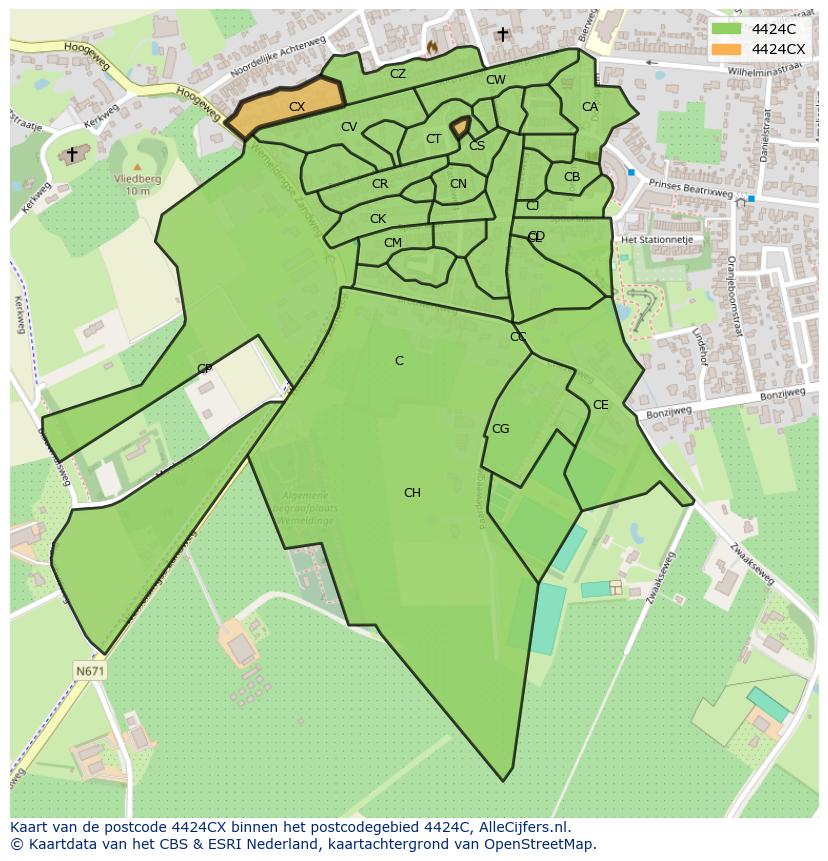 Afbeelding van het postcodegebied 4424 CX op de kaart.
