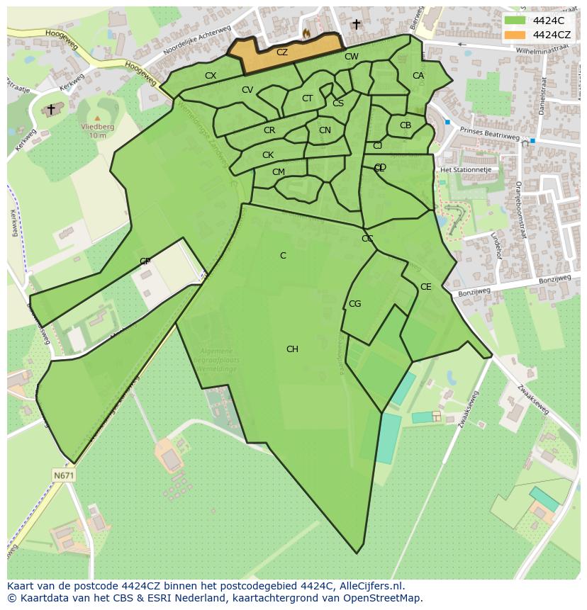 Afbeelding van het postcodegebied 4424 CZ op de kaart.