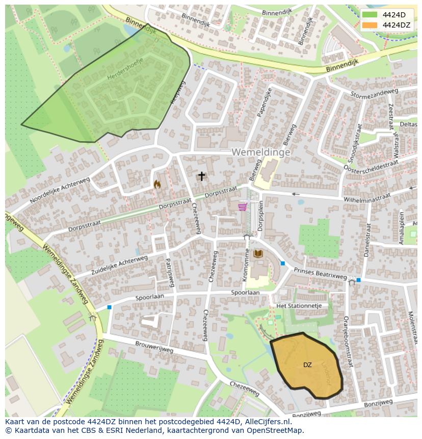 Afbeelding van het postcodegebied 4424 DZ op de kaart.