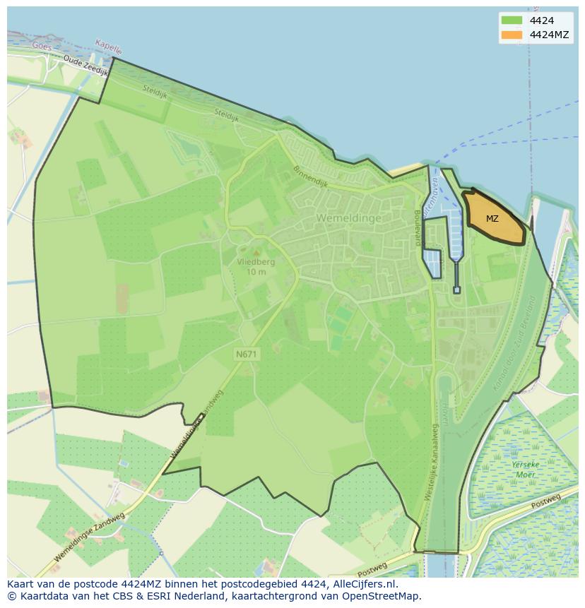 Afbeelding van het postcodegebied 4424 MZ op de kaart.
