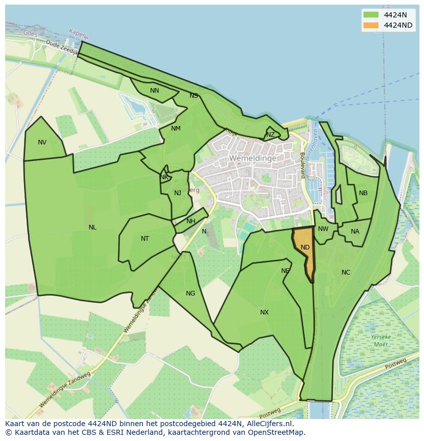 Afbeelding van het postcodegebied 4424 ND op de kaart.