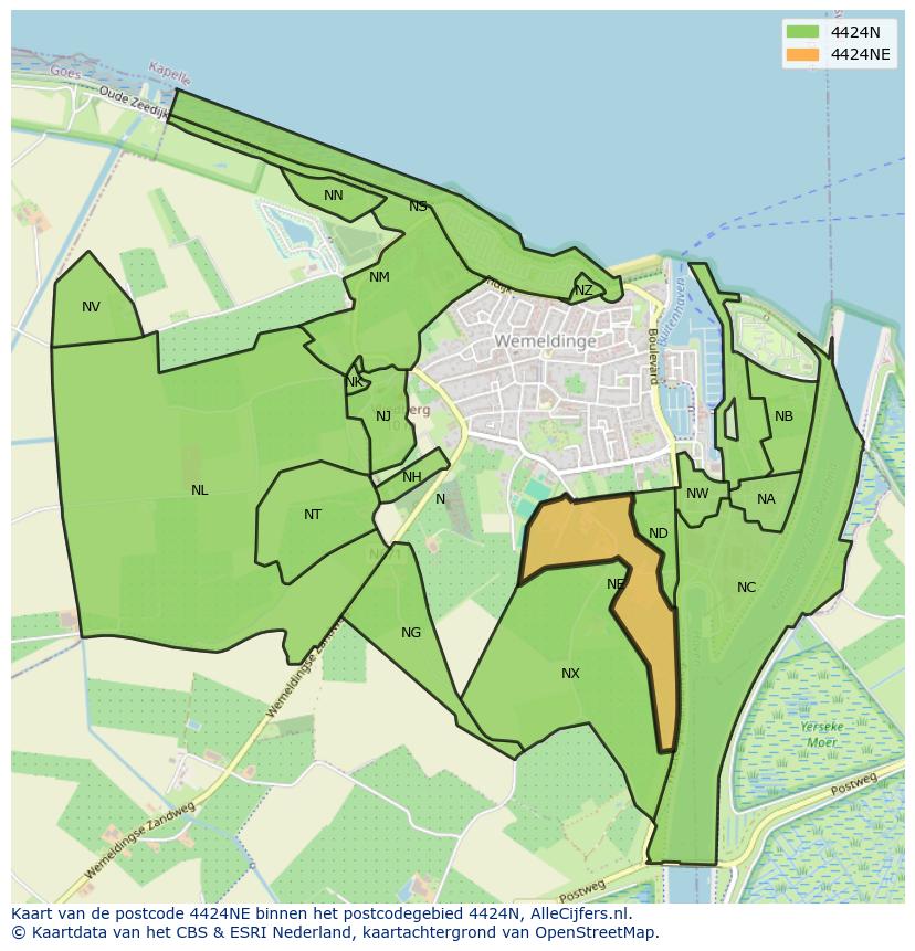 Afbeelding van het postcodegebied 4424 NE op de kaart.