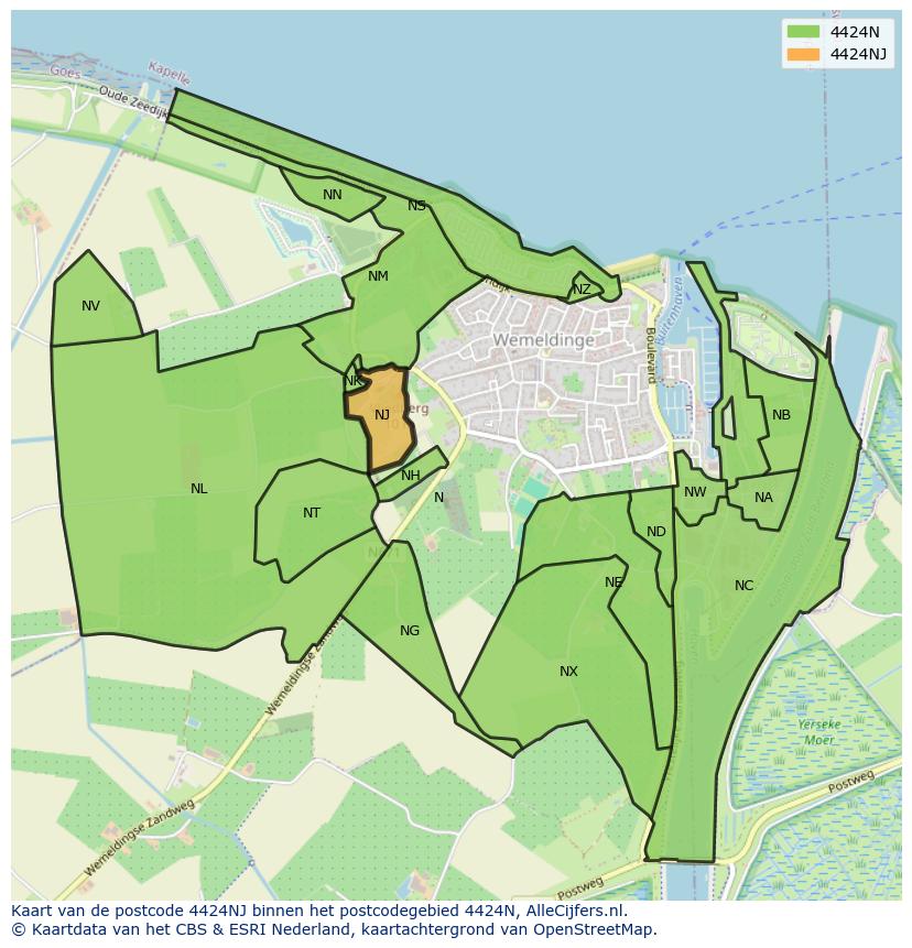 Afbeelding van het postcodegebied 4424 NJ op de kaart.