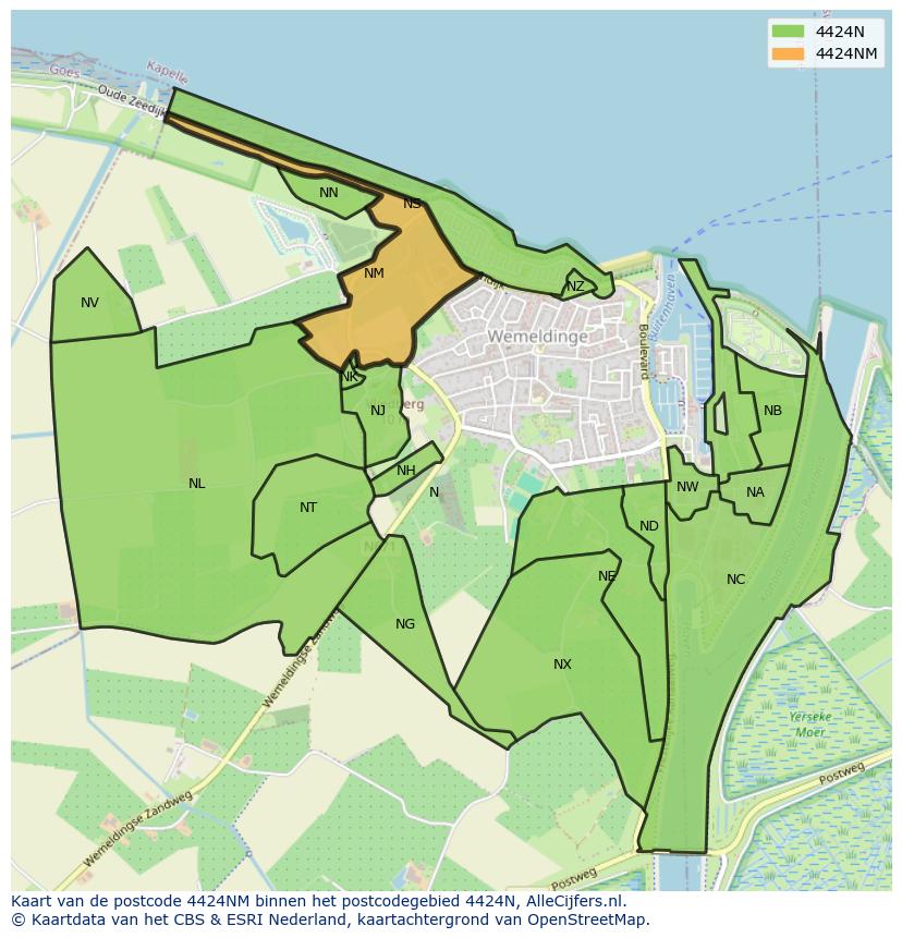 Afbeelding van het postcodegebied 4424 NM op de kaart.