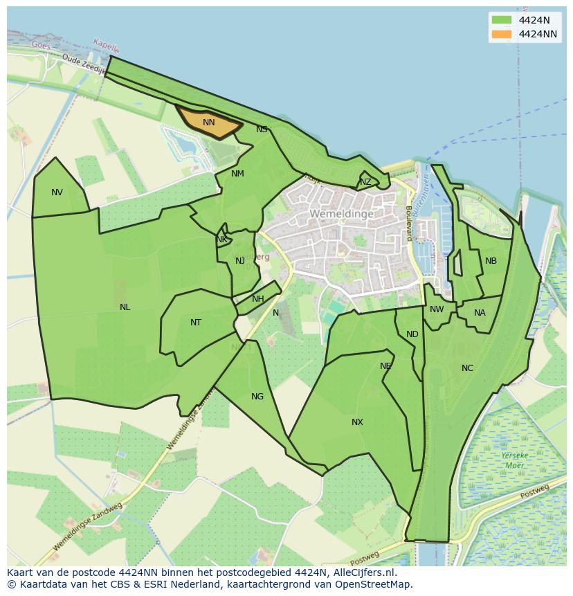 Afbeelding van het postcodegebied 4424 NN op de kaart.
