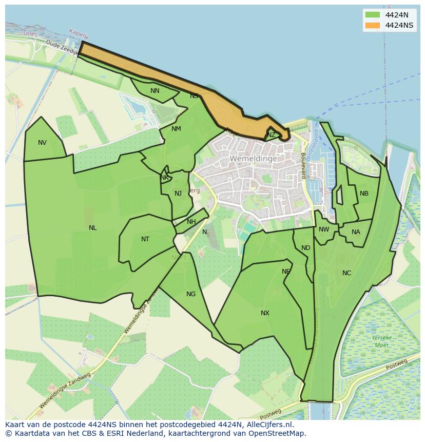 Afbeelding van het postcodegebied 4424 NS op de kaart.
