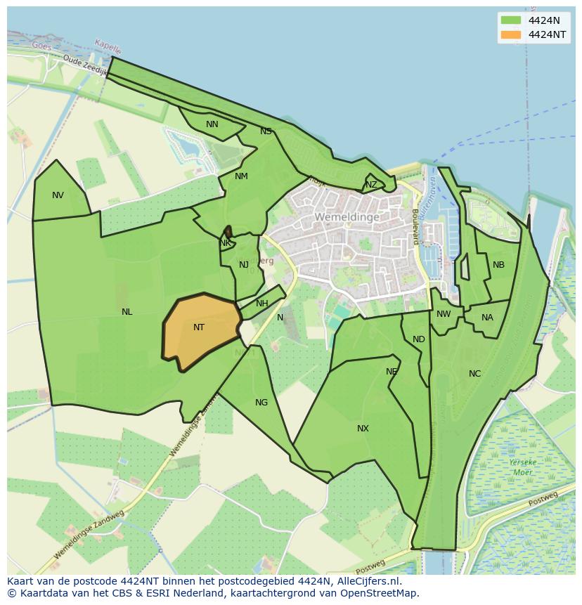 Afbeelding van het postcodegebied 4424 NT op de kaart.