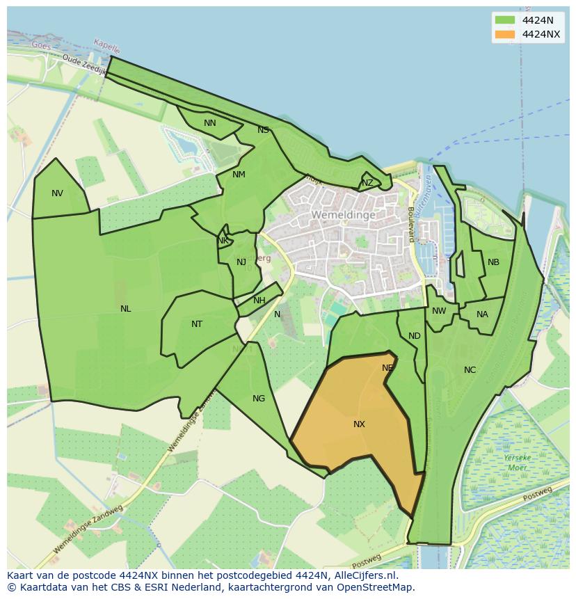 Afbeelding van het postcodegebied 4424 NX op de kaart.