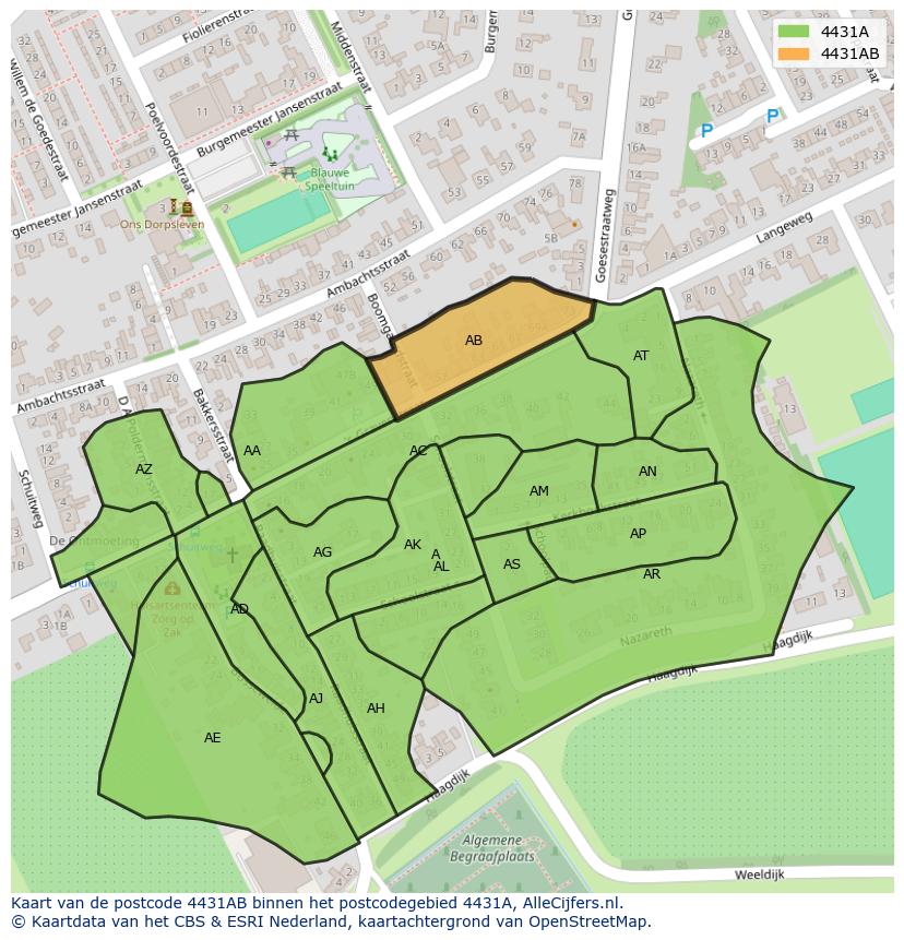 Afbeelding van het postcodegebied 4431 AB op de kaart.