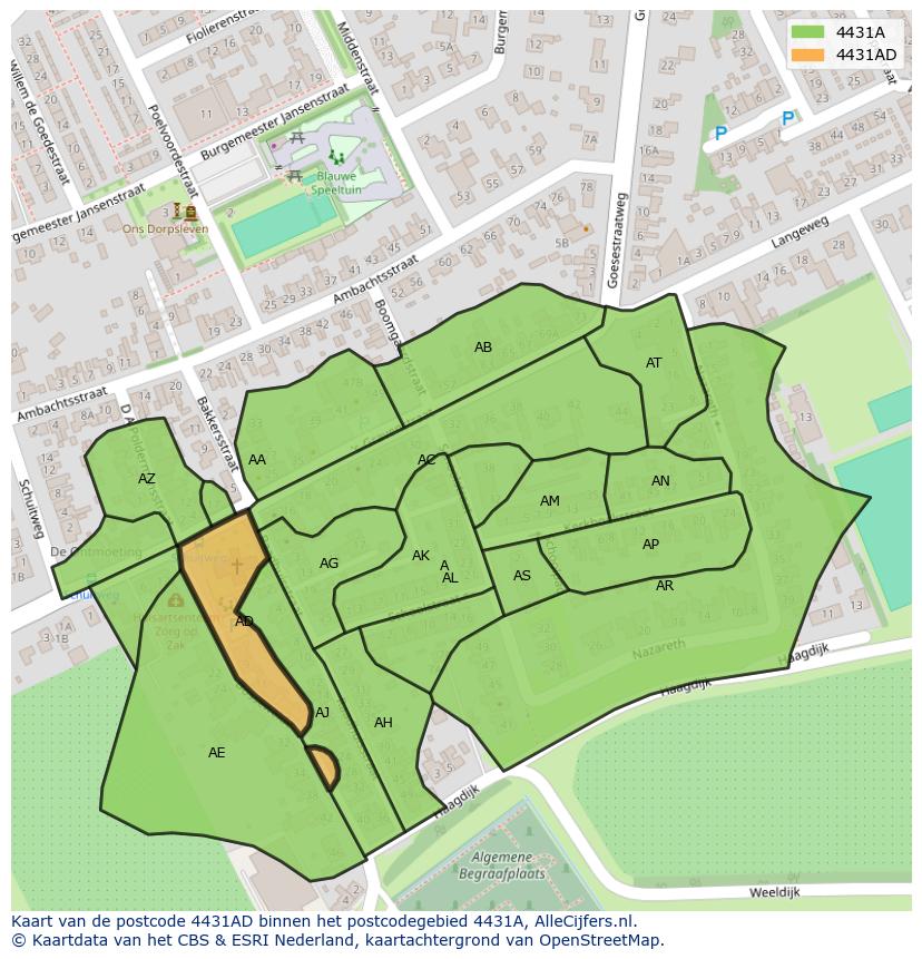Afbeelding van het postcodegebied 4431 AD op de kaart.