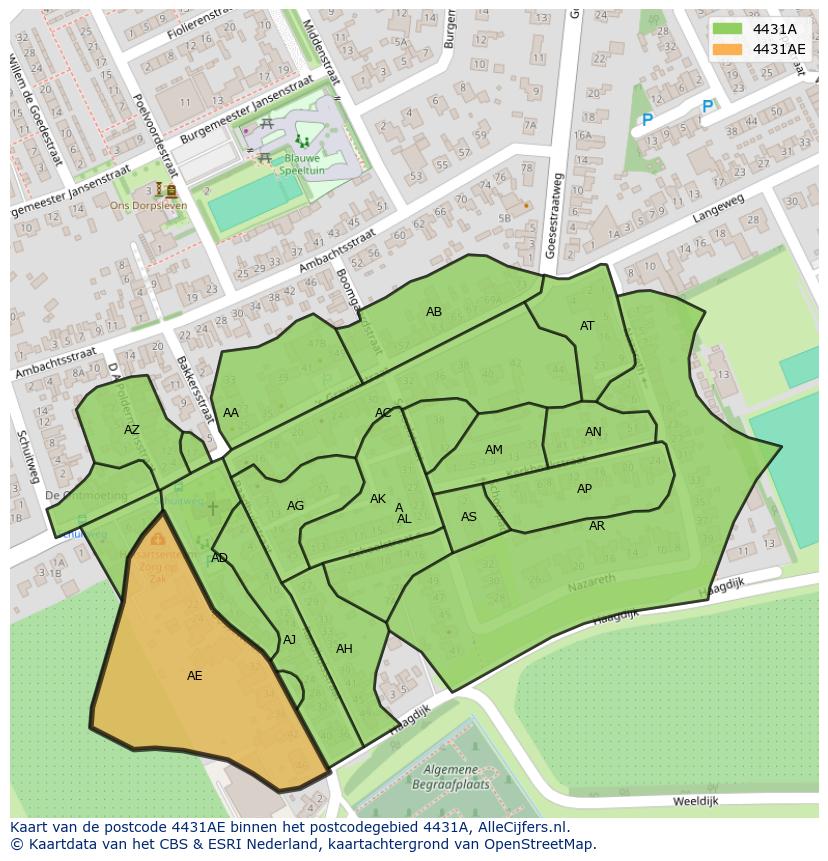 Afbeelding van het postcodegebied 4431 AE op de kaart.
