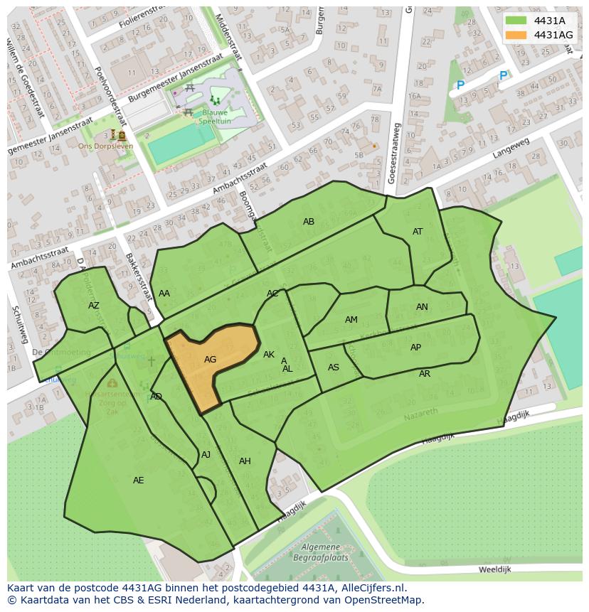 Afbeelding van het postcodegebied 4431 AG op de kaart.
