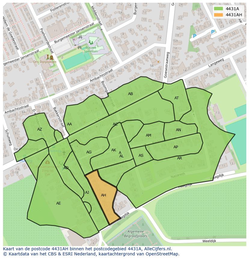 Afbeelding van het postcodegebied 4431 AH op de kaart.
