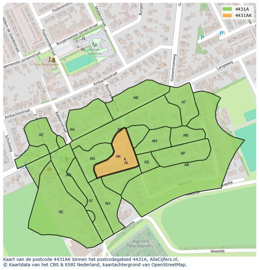 Afbeelding van het postcodegebied 4431 AK op de kaart.