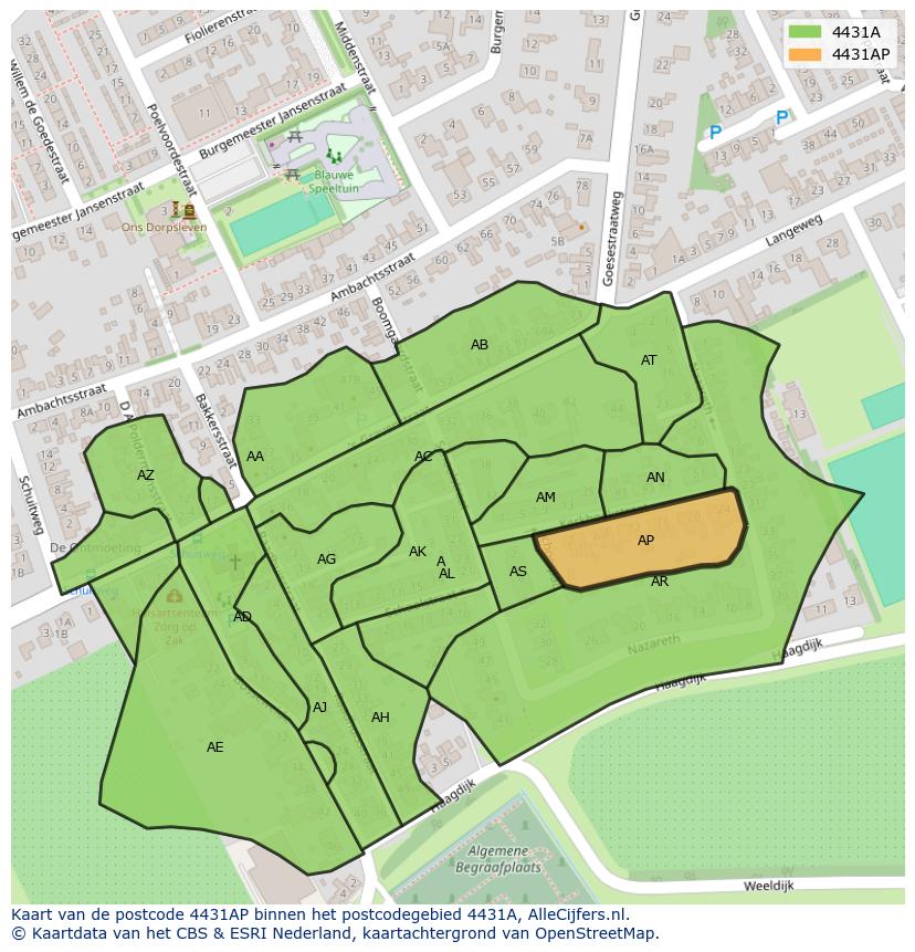 Afbeelding van het postcodegebied 4431 AP op de kaart.