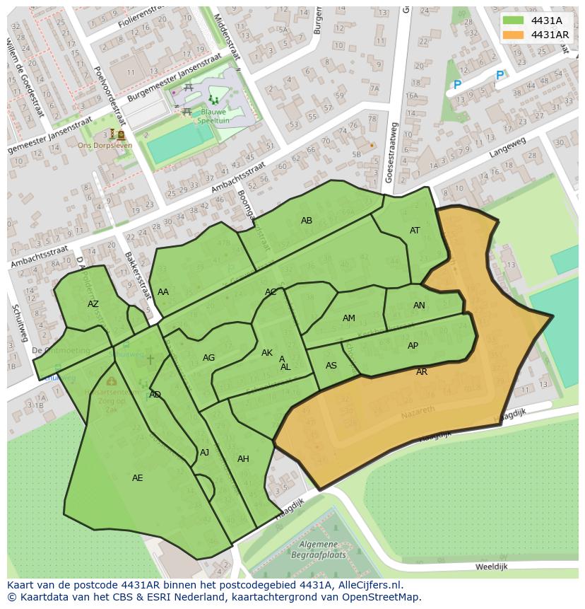 Afbeelding van het postcodegebied 4431 AR op de kaart.