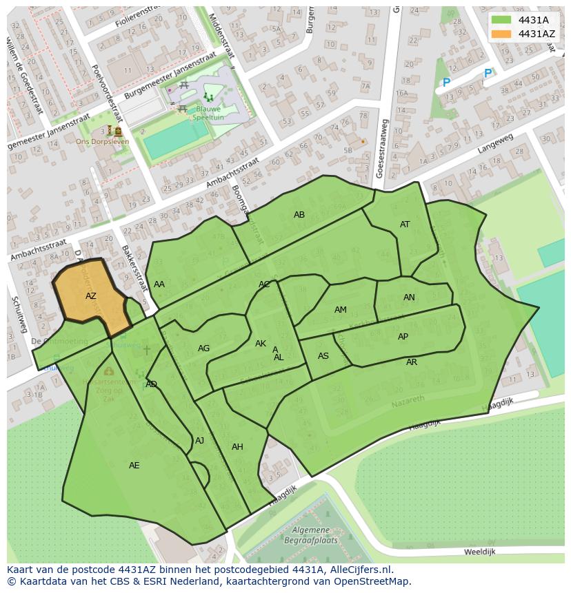 Afbeelding van het postcodegebied 4431 AZ op de kaart.