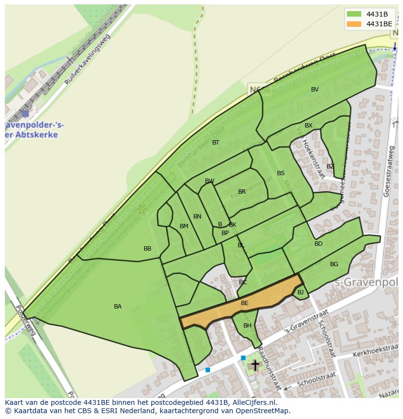 Afbeelding van het postcodegebied 4431 BE op de kaart.