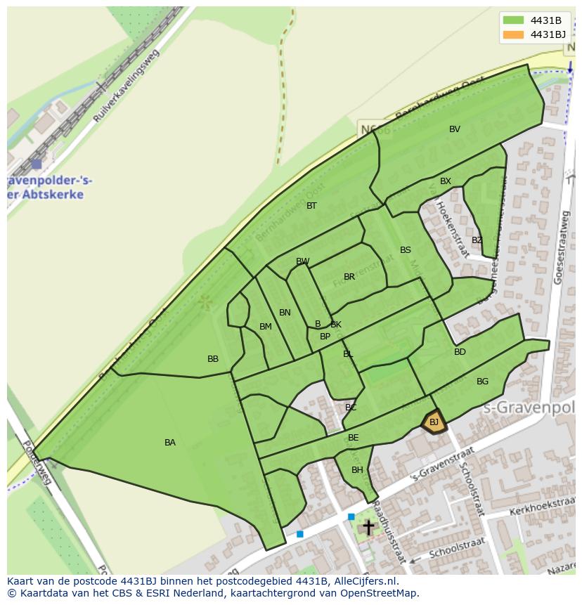 Afbeelding van het postcodegebied 4431 BJ op de kaart.