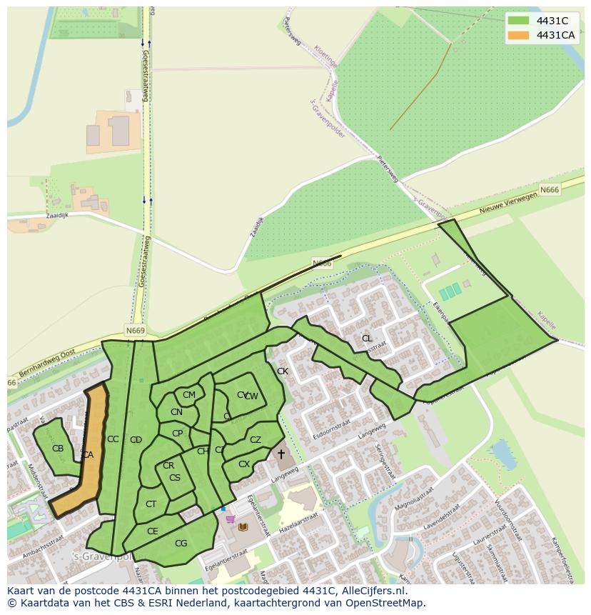 Afbeelding van het postcodegebied 4431 CA op de kaart.