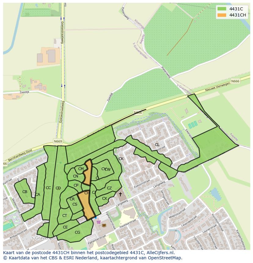 Afbeelding van het postcodegebied 4431 CH op de kaart.