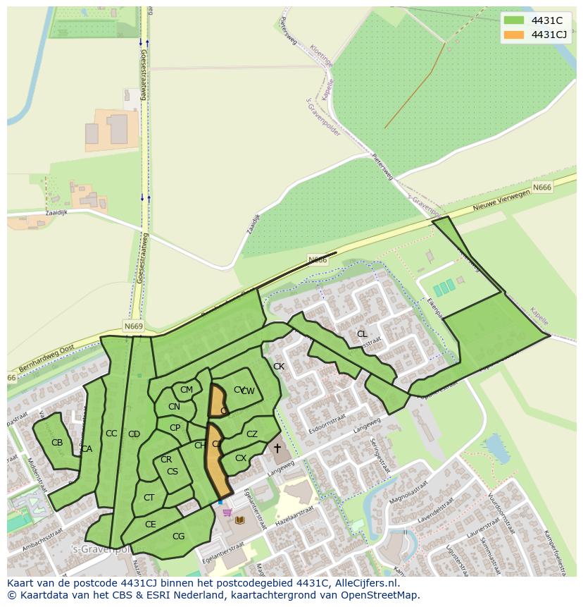 Afbeelding van het postcodegebied 4431 CJ op de kaart.