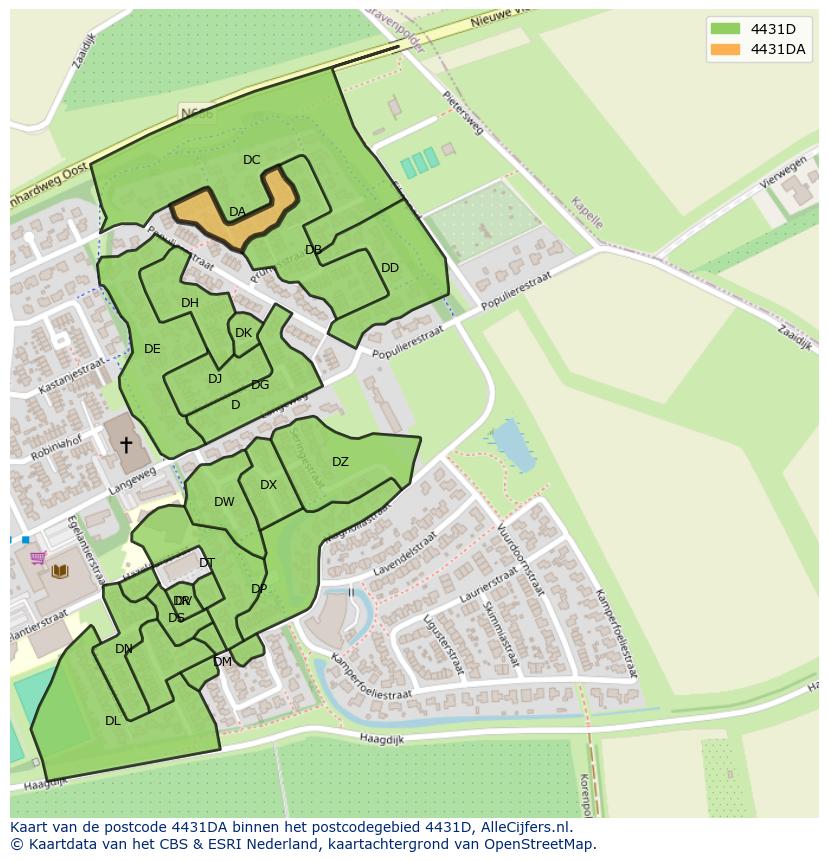 Afbeelding van het postcodegebied 4431 DA op de kaart.