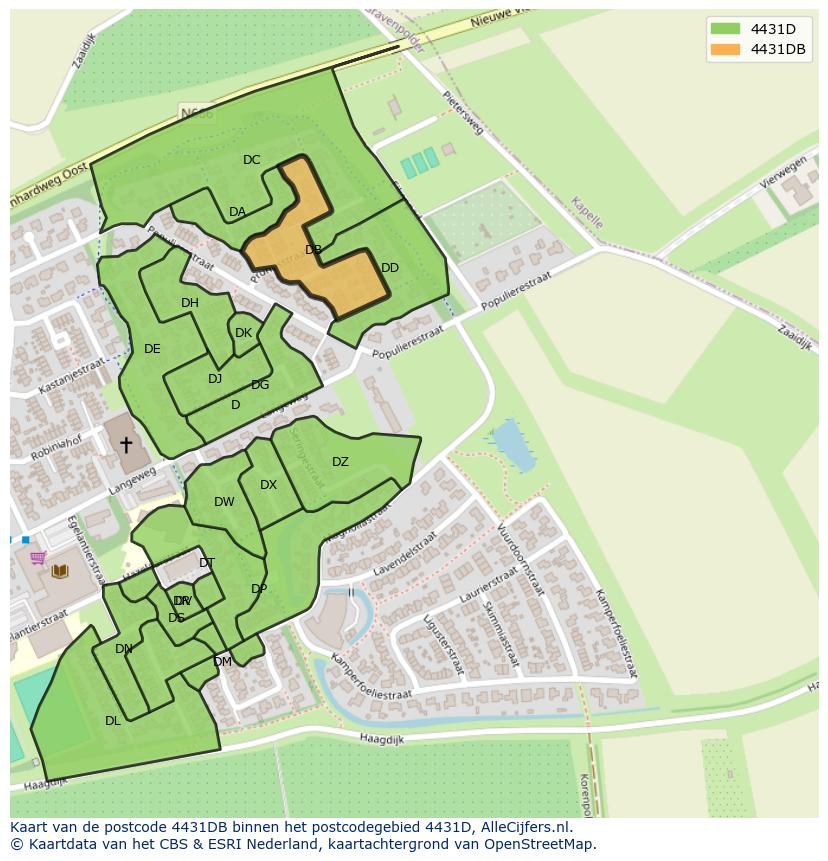 Afbeelding van het postcodegebied 4431 DB op de kaart.