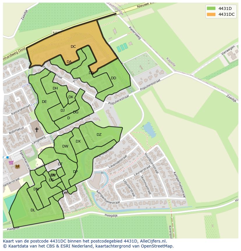 Afbeelding van het postcodegebied 4431 DC op de kaart.